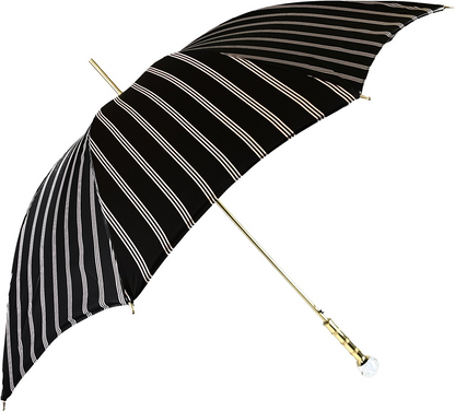 Black and light grey striped men's umbrella by Ilmarchesato with Swarovski crystal handle, showing the stylish design and crystal details.