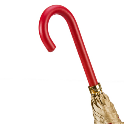 Luxury Red Umbrella – Handmade Italian Rain Umbrella With Leather Handle