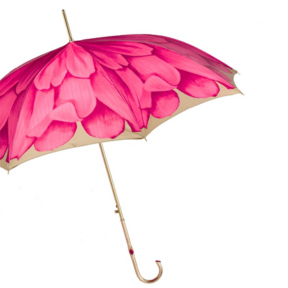 Fuchsia Dahlia Umbrella – Handmade Italian Rain Umbrella with Jeweled Brass Handle