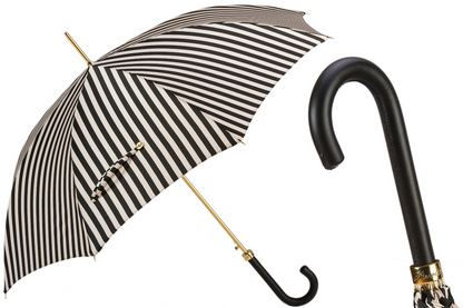 Black and White Umbrella - Handmade Italian Striped Rain Umbrella with Leather Handle