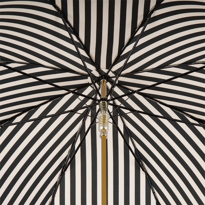 Black and White Umbrella - Handmade Italian Striped Rain Umbrella with Leather Handle