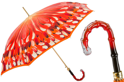 Luxury Umbrella – Italian Handmade Orange Brush Strokes Rain Protection