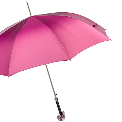 Fuchsia Woman Umbrella - Automatic Luxury Crystal Handle Rain Accessory