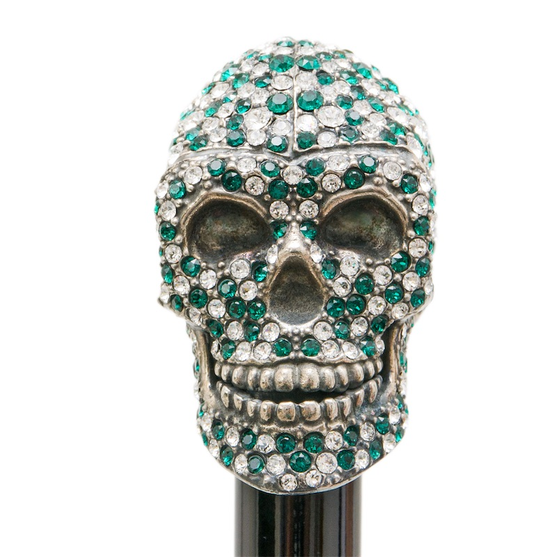 Swarovski Skull Umbrella – Automatic Green Luxury Rain Umbrella With Crystal Handle