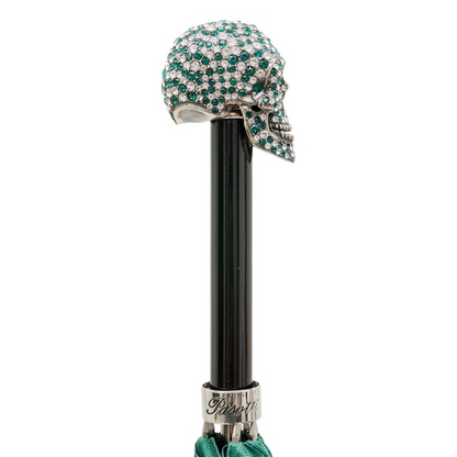 Swarovski Skull Umbrella – Automatic Green Luxury Rain Umbrella With Crystal Handle