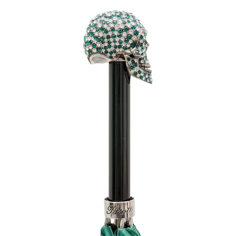 Swarovski Skull Umbrella – Automatic Green Luxury Rain Umbrella With Crystal Handle