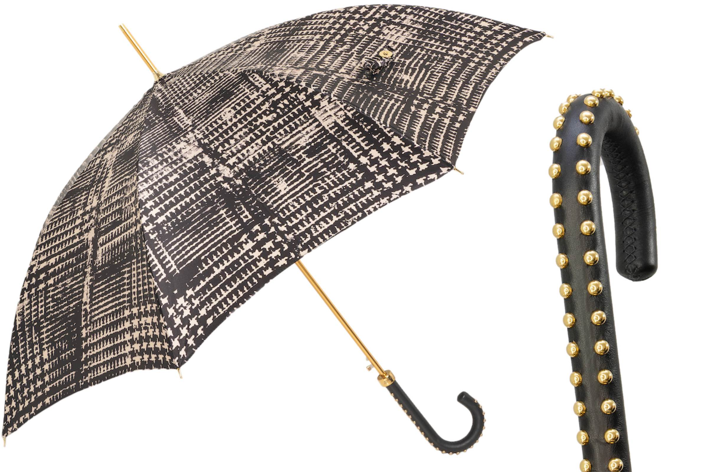 Luxury Umbrella – Automatic Opening, Studded Leather Handle, Handmade Italian Craft