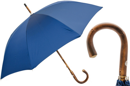 Chestnut Wooden Umbrella – Handmade Italian Solid Stick Blue Rain Protection