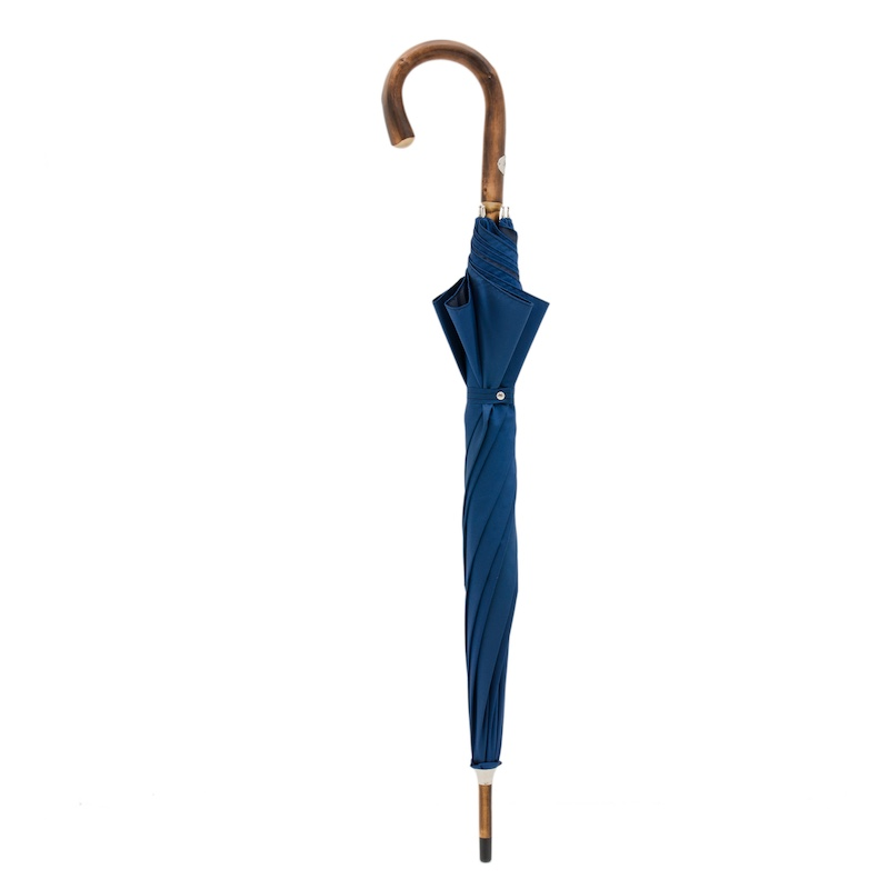 Chestnut Wooden Umbrella – Handmade Italian Solid Stick Blue Rain Protection