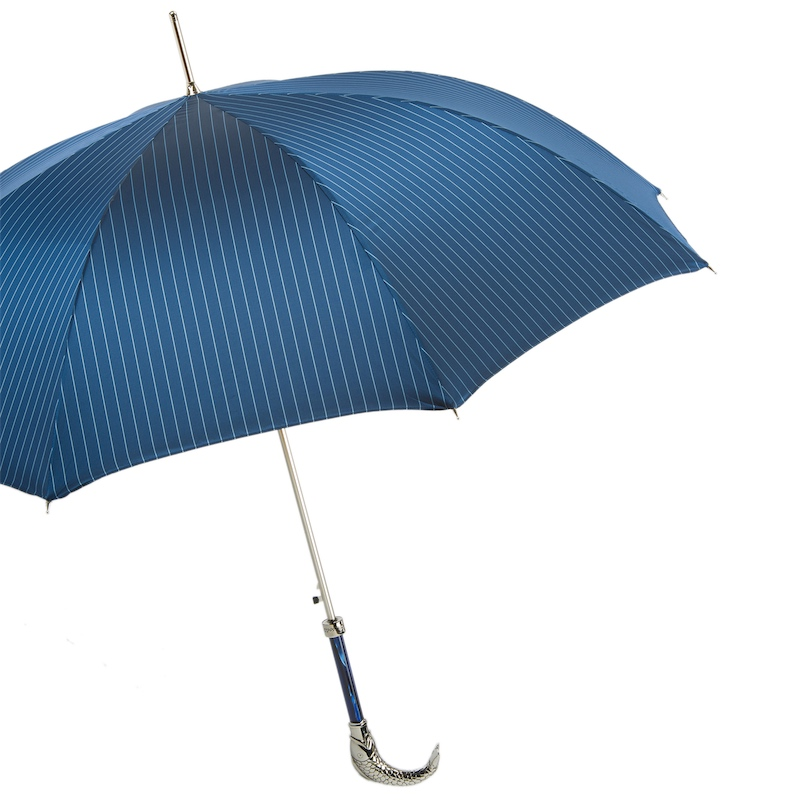 Fish Handle Umbrella – Blue Canopy, Automatic Opening & Handmade Italian Design