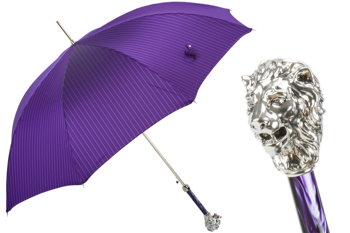 Purple Luxury Umbrella – Handmade Italian Rain Umbrella with Silver Lion Handle