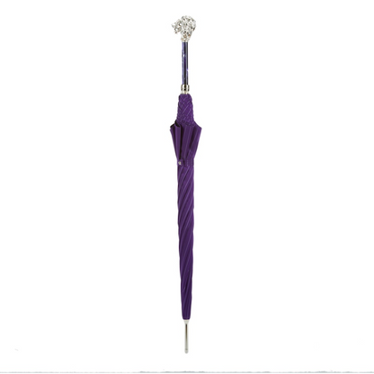 Purple Luxury Umbrella – Handmade Italian Rain Umbrella with Silver Lion Handle