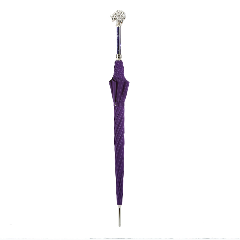 Purple Luxury Umbrella – Handmade Italian Rain Umbrella with Silver Lion Handle