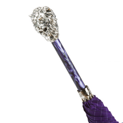 Purple Luxury Umbrella – Handmade Italian Rain Umbrella with Silver Lion Handle