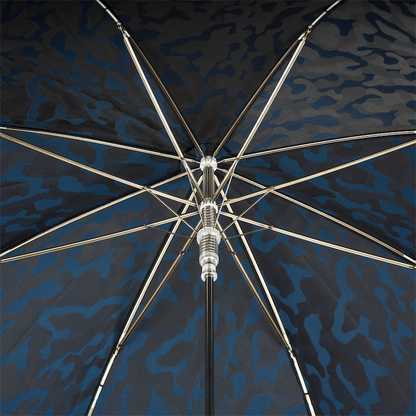 Camouflage Navy Umbrella – Handmade Italian Luxury with Leather Handle & Automatic Opening