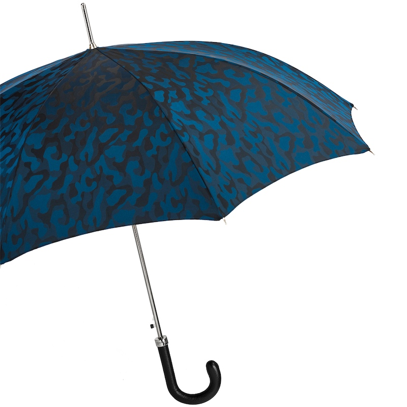 Camouflage Navy Umbrella – Handmade Italian Luxury with Leather Handle & Automatic Opening