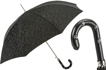 Black Camouflage Umbrella – Handmade Italian Rain Gear with Leather Handle & Skulls