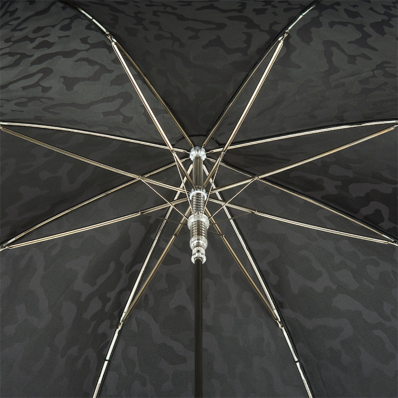 Black Camouflage Umbrella – Handmade Italian Rain Gear with Leather Handle & Skulls