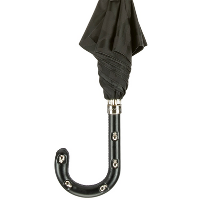 Black Camouflage Umbrella – Handmade Italian Rain Gear with Leather Handle & Skulls