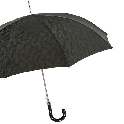 Black Camouflage Umbrella – Handmade Italian Rain Gear with Leather Handle & Skulls