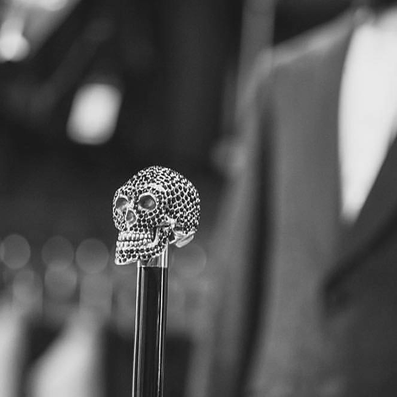 Camouflage Umbrella – Handmade in Italy | Black Skull Handle with Swarovski Crystals