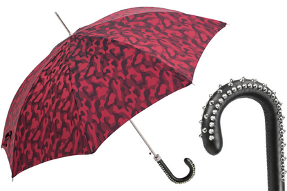 Red Camouflage Umbrella – Handmade Automatic Opening With Leather Studded Handle