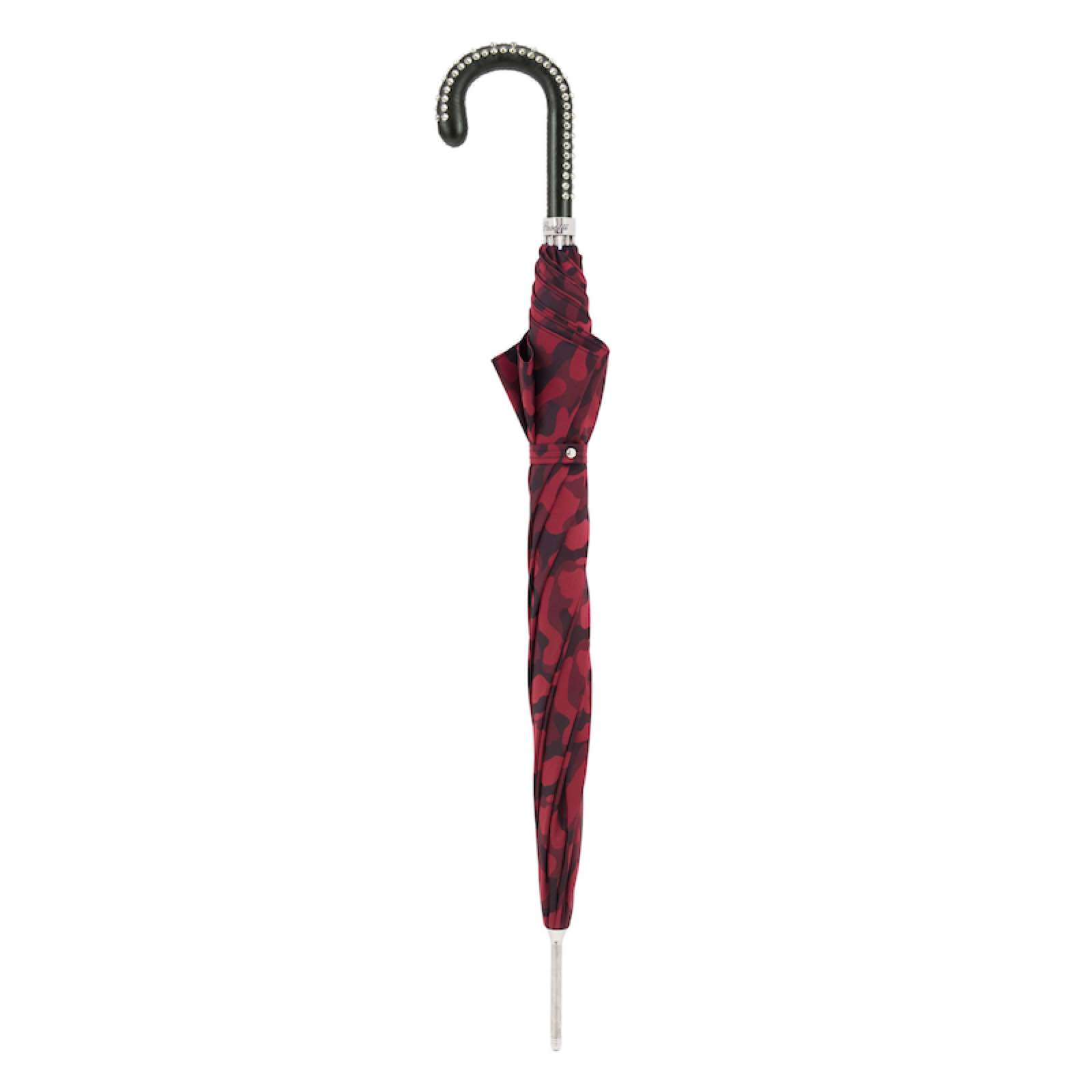 Red Camouflage Umbrella – Handmade Automatic Opening With Leather Studded Handle