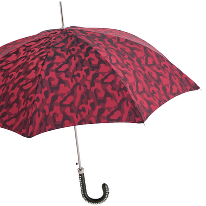 Red Camouflage Umbrella – Handmade Automatic Opening With Leather Studded Handle