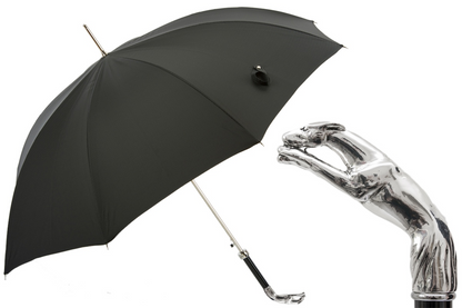Luxury Designer Umbrella - Automatic Opening, Silver Greyhound Handle, Handmade Italian Craftsmanship