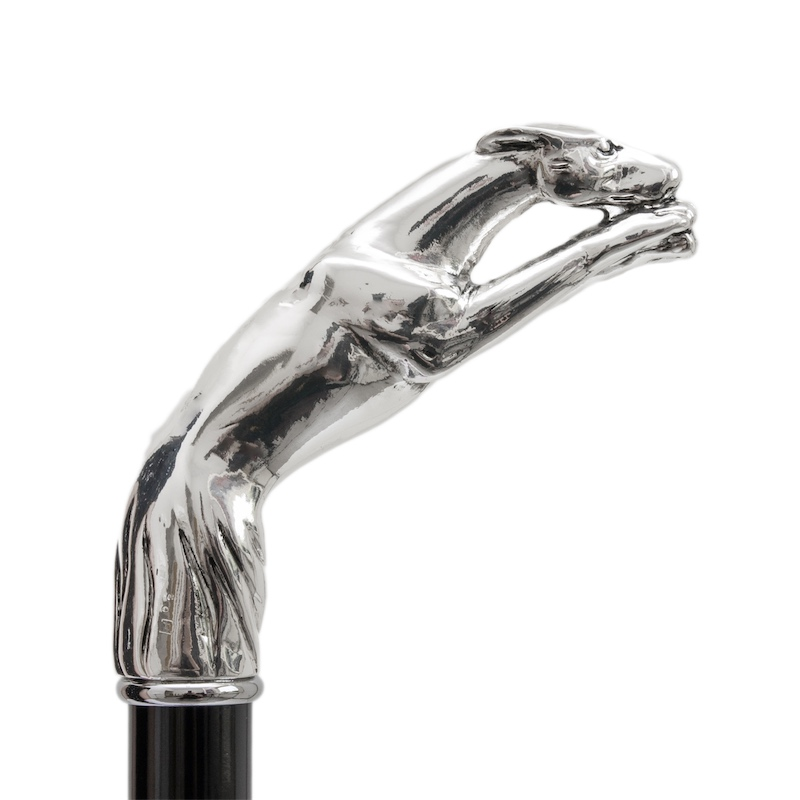 Luxury Designer Umbrella - Automatic Opening, Silver Greyhound Handle, Handmade Italian Craftsmanship