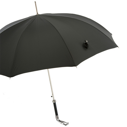 Luxury Designer Umbrella - Automatic Opening, Silver Greyhound Handle, Handmade Italian Craftsmanship