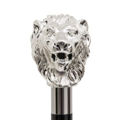 Silver Lion Umbrella – Handmade Italy | Silver-Plated Handle, Black Polyester Canopy