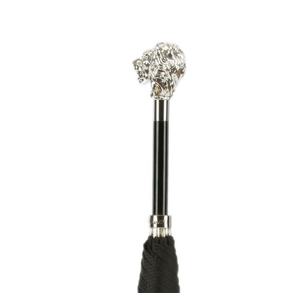 Silver Lion Umbrella – Handmade Italy | Silver-Plated Handle, Black Polyester Canopy