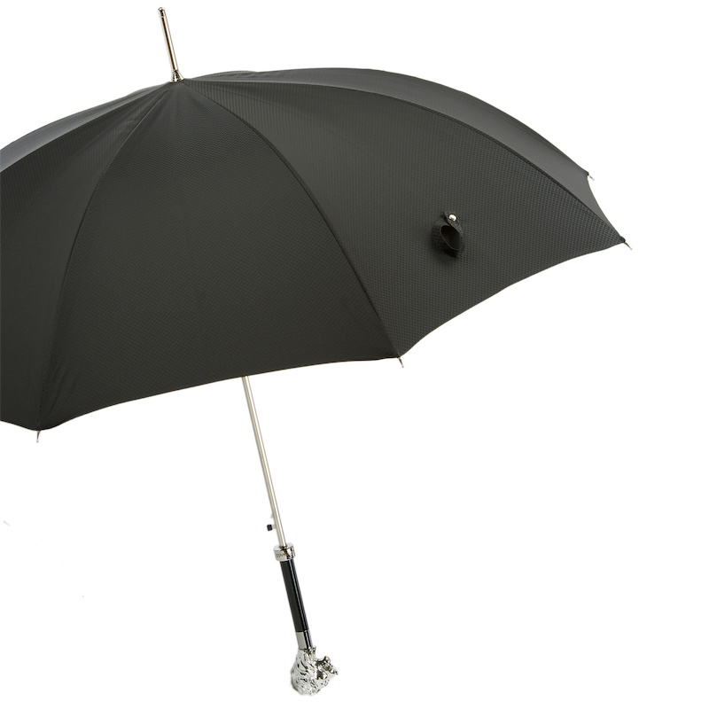 Silver Lion Umbrella – Handmade Italy | Silver-Plated Handle, Black Polyester Canopy