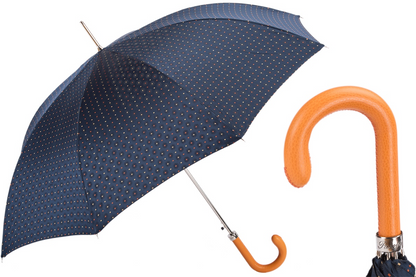 Automatic Tie Print Umbrella – Italian Handmade Leather Handle, Water-Resistant Canopy