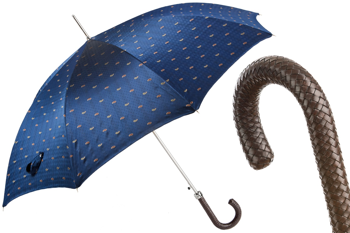 Classic Umbrella – Handmade Italy | Braided Leather Handle, Water Repellent Canopy