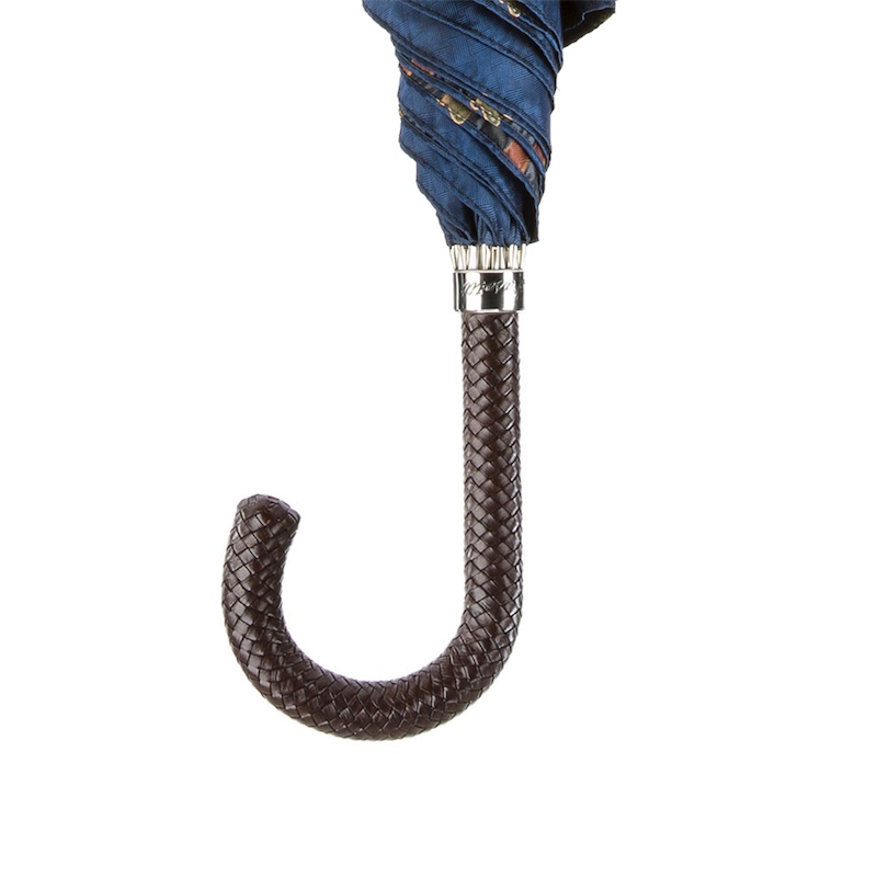 Classic Umbrella – Handmade Italy | Braided Leather Handle, Water Repellent Canopy