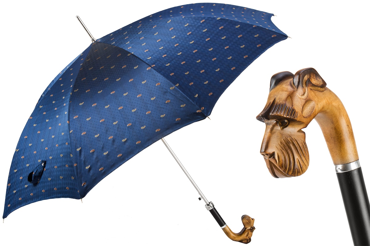 Hand Carved Umbrella – Italian Handmade Wooden Handle, Automatic Open Rain Gear