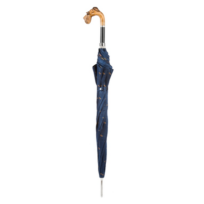 Hand Carved Umbrella – Italian Handmade Wooden Handle, Automatic Open Rain Gear