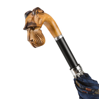 Hand Carved Umbrella – Italian Handmade Wooden Handle, Automatic Open Rain Gear