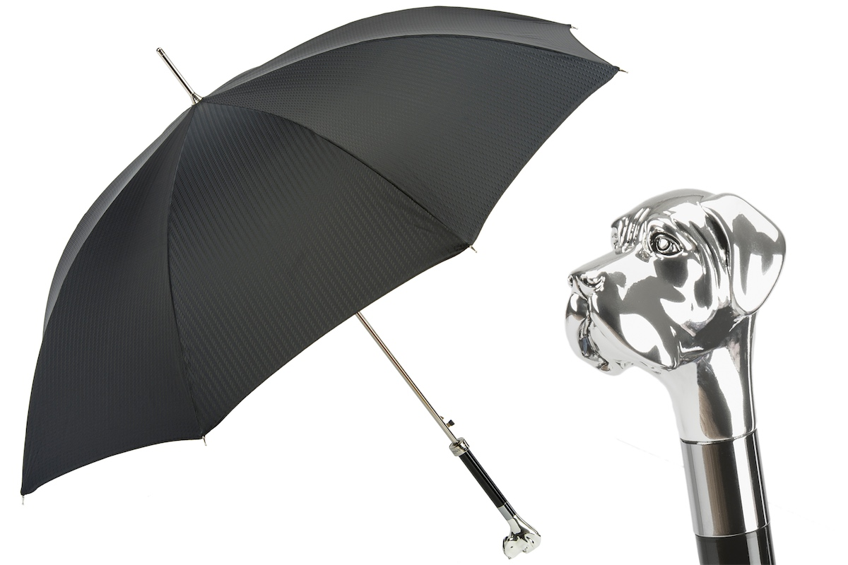 Luxury Umbrella – Handmade Italian Rain Umbrella with Silver Labrador Handle
