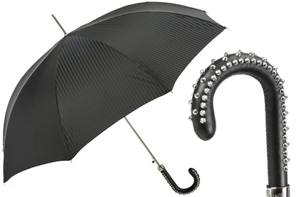 Black Studded Umbrella – Automatic Opening, Handmade Italian Leather Handle