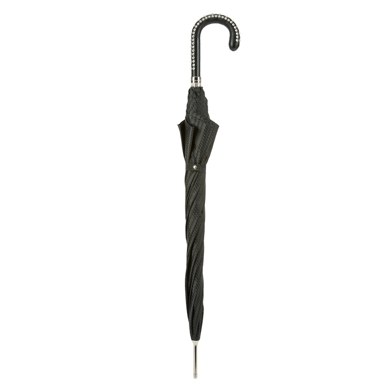 Black Studded Umbrella – Automatic Opening, Handmade Italian Leather Handle