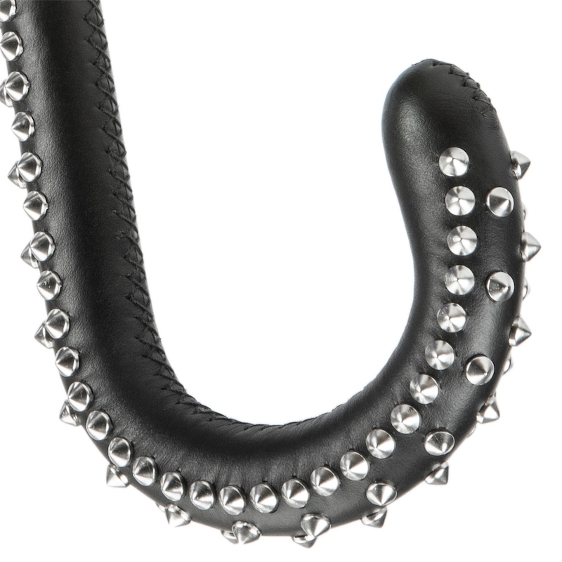 Black Studded Umbrella – Automatic Opening, Handmade Italian Leather Handle