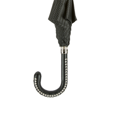 Black Studded Umbrella – Automatic Opening, Handmade Italian Leather Handle