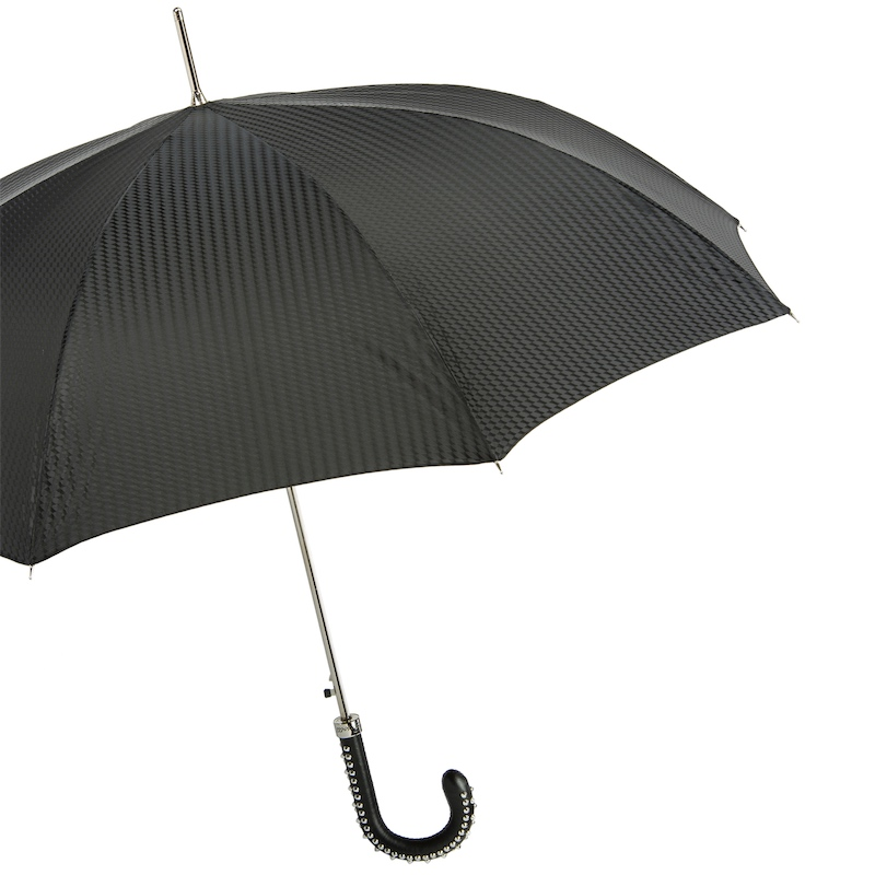 Black Studded Umbrella – Automatic Opening, Handmade Italian Leather Handle