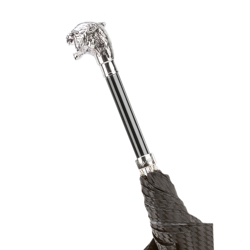 Silver Tiger Umbrella – Handmade Italian Metal Handle | Automatic Opening, Waterproof Canopy