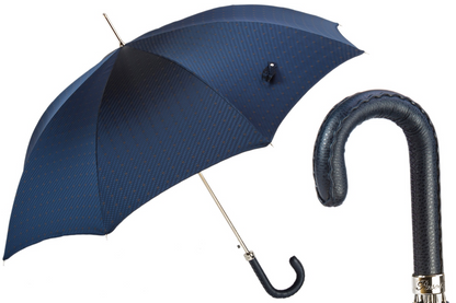 Gents Manual Umbrella – Handmade Italian Navy Leather Handle, Water-Resistant Canopy