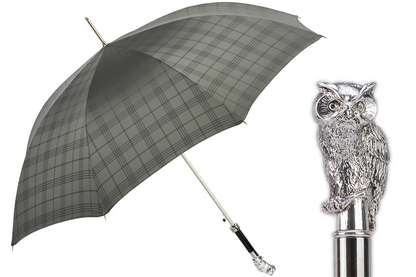 Italian Luxury Umbrella – Handmade Checkered Gray Golf Umbrella With Silver Golf Ball Handle