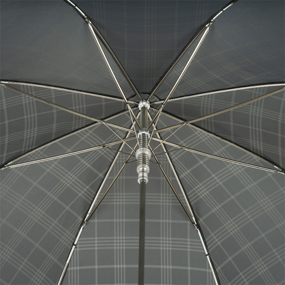 Italian Luxury Umbrella – Handmade Checkered Gray Golf Umbrella With Silver Golf Ball Handle